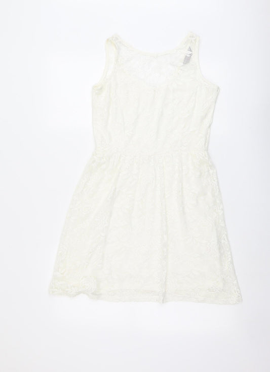 Dorothy Perkins Womens Ivory Polyester Tank Dress Size 10 Boat Neck Pullover