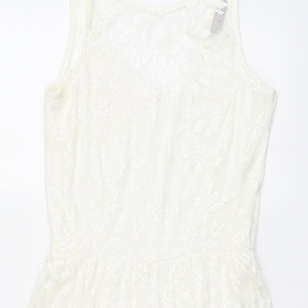 Dorothy Perkins Womens Ivory Polyester Tank Dress Size 10 Boat Neck Pullover