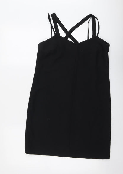 Warehouse Womens Black Polyester Mini Size 10 V-Neck Zip - Double Strap