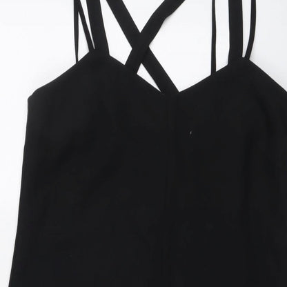 Warehouse Womens Black Polyester Mini Size 10 V-Neck Zip - Double Strap