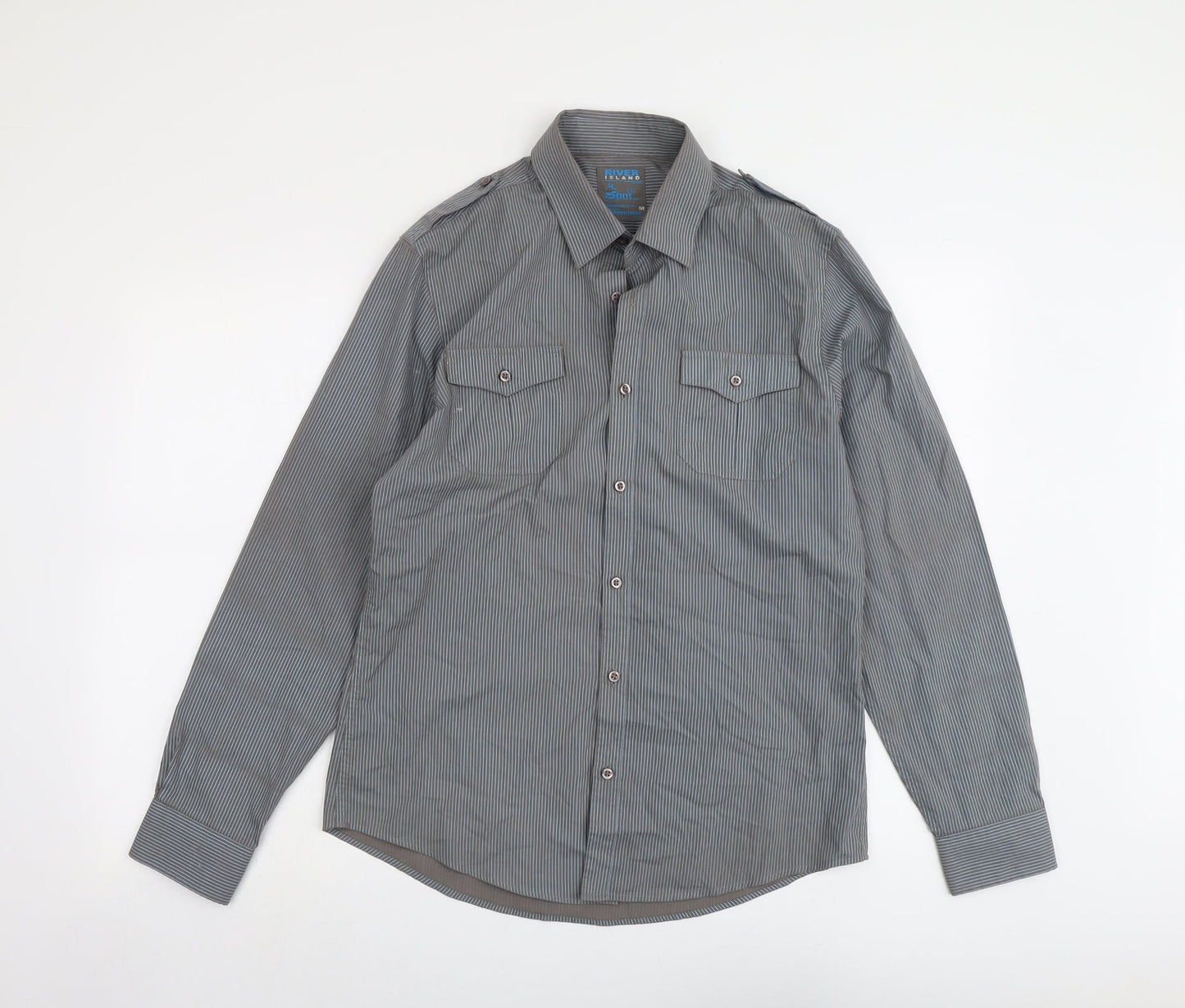 Mens UK Size M River Island Grey  Button-Up Long Sleeve Casual Shirt