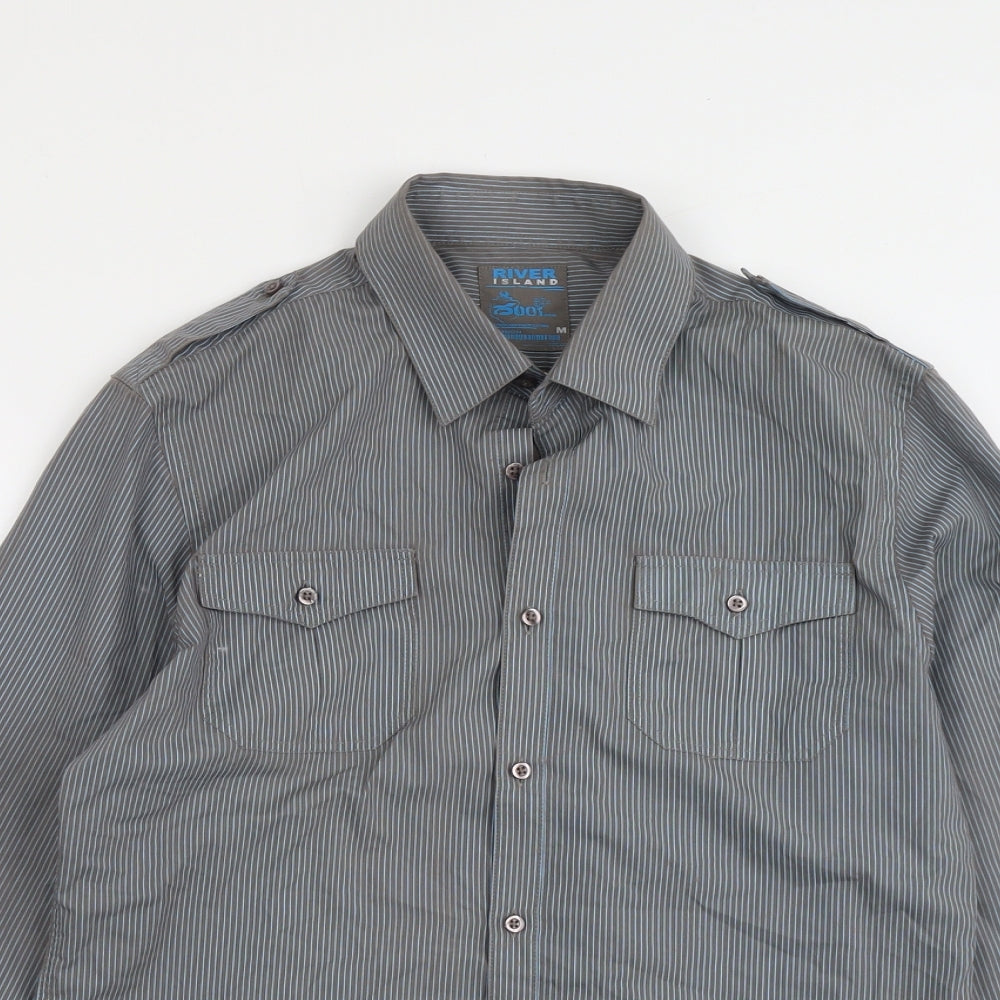 Mens UK Size M River Island Grey  Button-Up Long Sleeve Casual Shirt