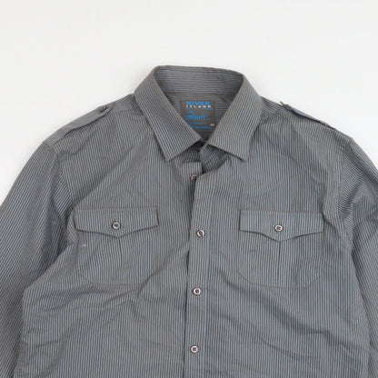 Mens UK Size M River Island Grey  Button-Up Long Sleeve Casual Shirt