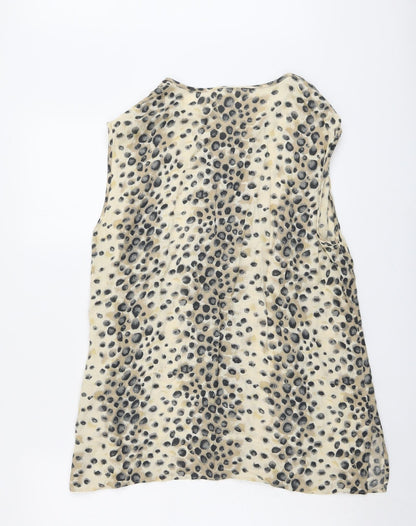 FRANK WALDER Womens Beige Animal Print Viscose Basic Tank Size 16 Round Neck - Cheetah Print
