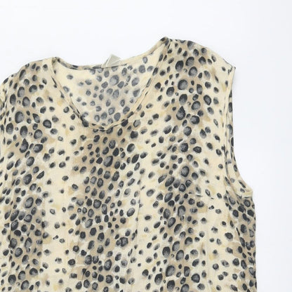 FRANK WALDER Womens Beige Animal Print Viscose Basic Tank Size 16 Round Neck - Cheetah Print