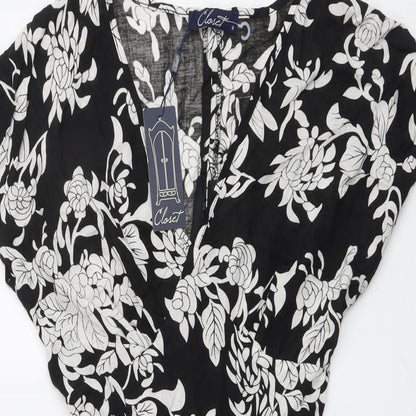 Closet Womens Black Geometric Viscose A-Line Size 8 V-Neck Pullover