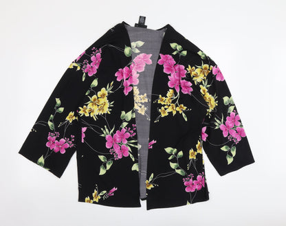 Attitudes Womens Black Floral Polyester Kimono Blouse Size M V-Neck