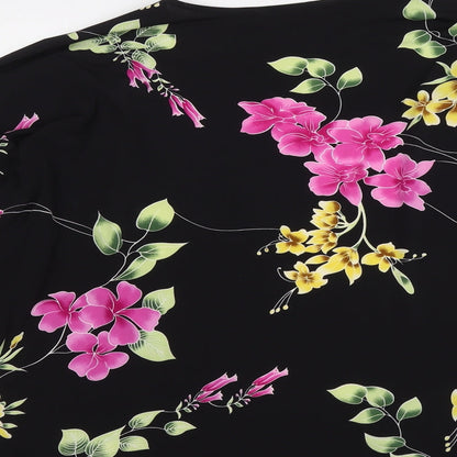 Attitudes Womens Black Floral Polyester Kimono Blouse Size M V-Neck