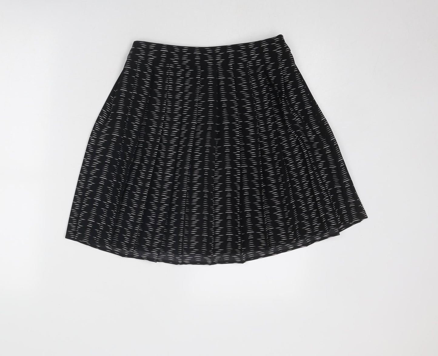 Marks and Spencer Womens Black Geometric Polyester Swing Skirt Size 8 Zip