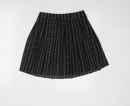 Marks and Spencer Womens Black Geometric Polyester Swing Skirt Size 8 Zip