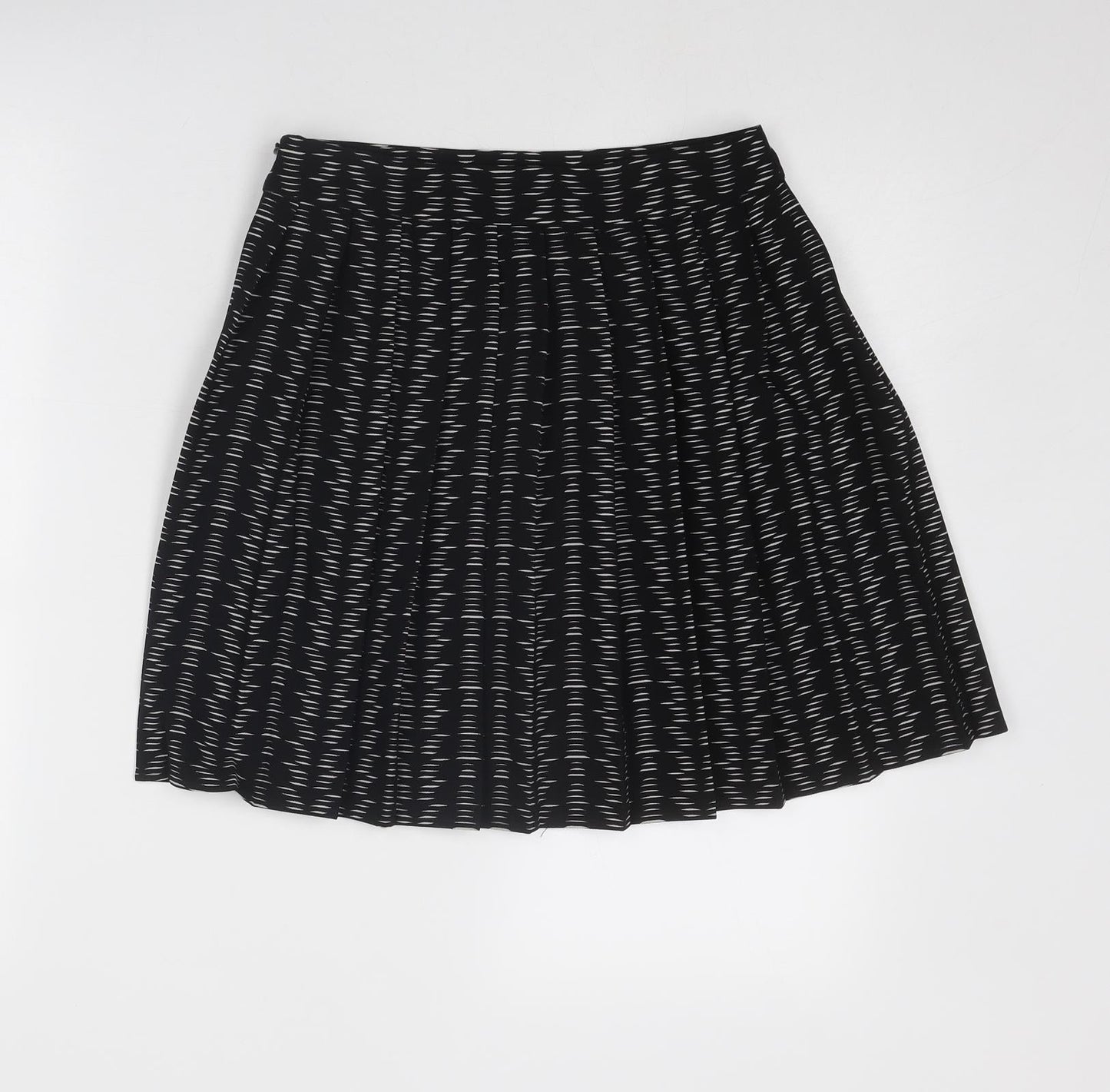 Marks and Spencer Womens Black Geometric Polyester Swing Skirt Size 8 Zip