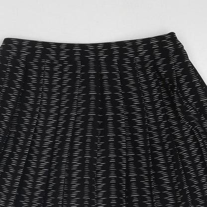 Marks and Spencer Womens Black Geometric Polyester Swing Skirt Size 8 Zip