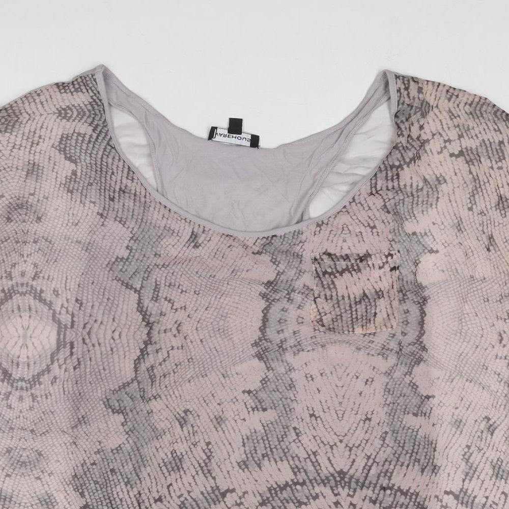 Womens UK Size 12 Warehouse Grey Basic T-Shirt