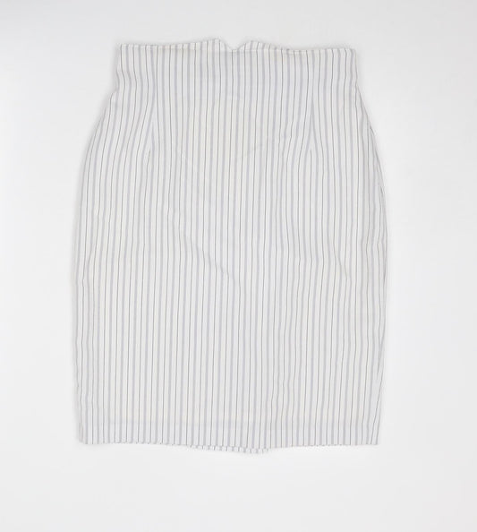 Principles Womens White Striped Polyacrylate Fibre A-Line Skirt Size 30 Zip