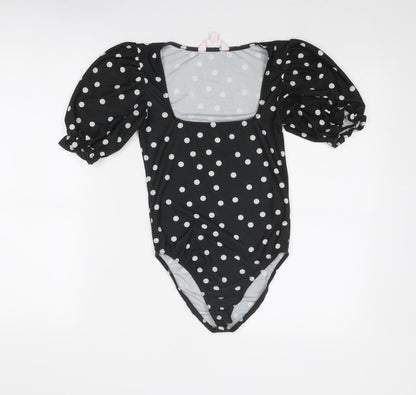 Miss Selfridge Womens Black Polka Dot Polyester Bodysuit One-Piece Size 6 Snap