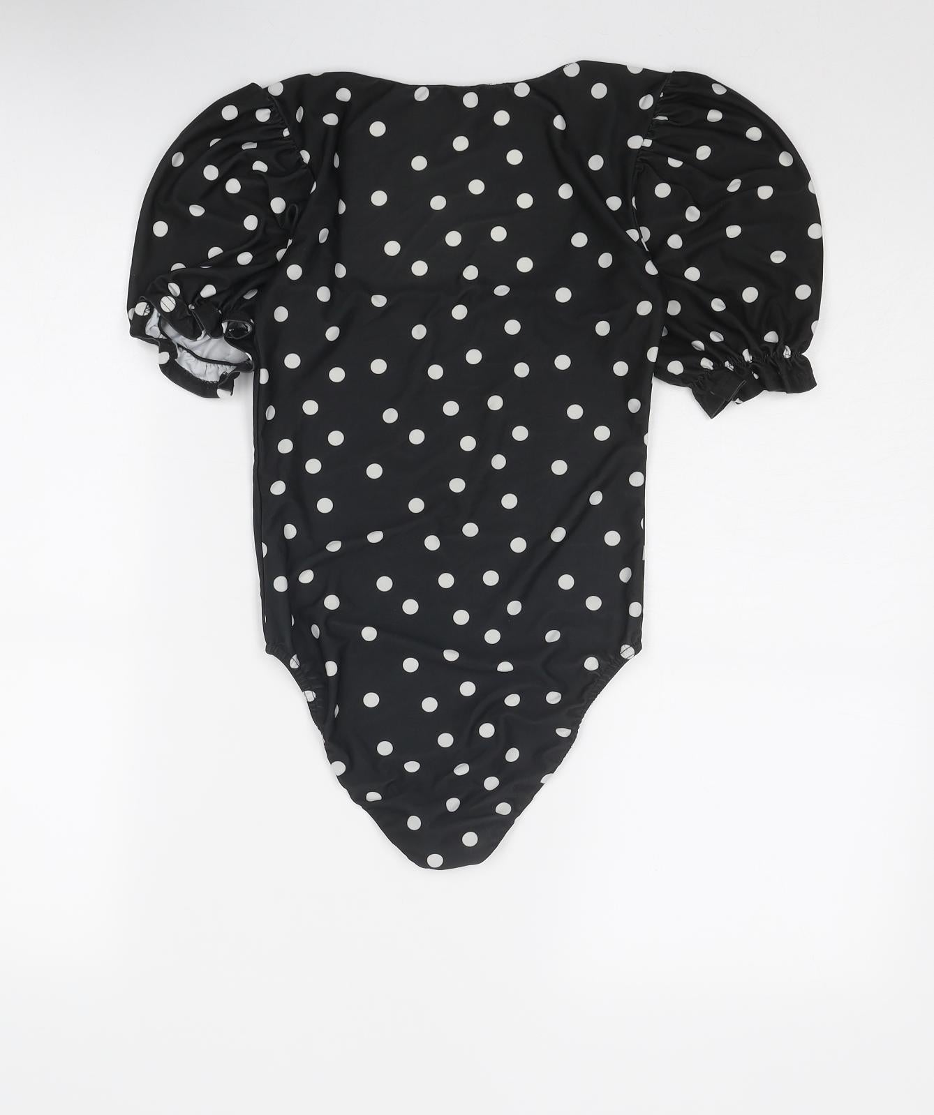 Miss Selfridge Womens Black Polka Dot Polyester Bodysuit One-Piece Size 6 Snap