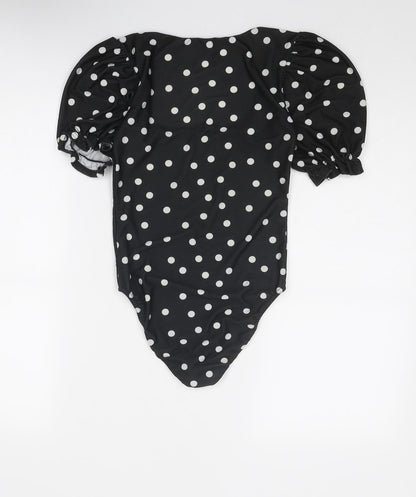 Miss Selfridge Womens Black Polka Dot Polyester Bodysuit One-Piece Size 6 Snap