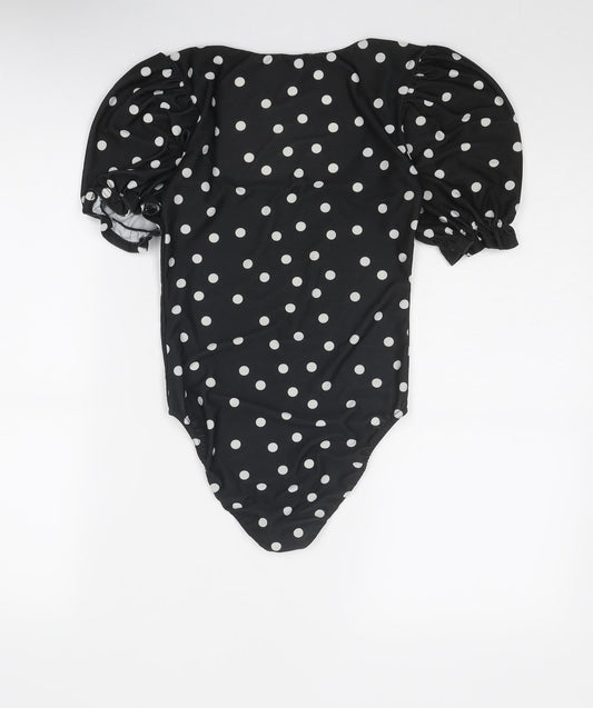 Miss Selfridge Womens Black Polka Dot Polyester Bodysuit One-Piece Size 6 Snap