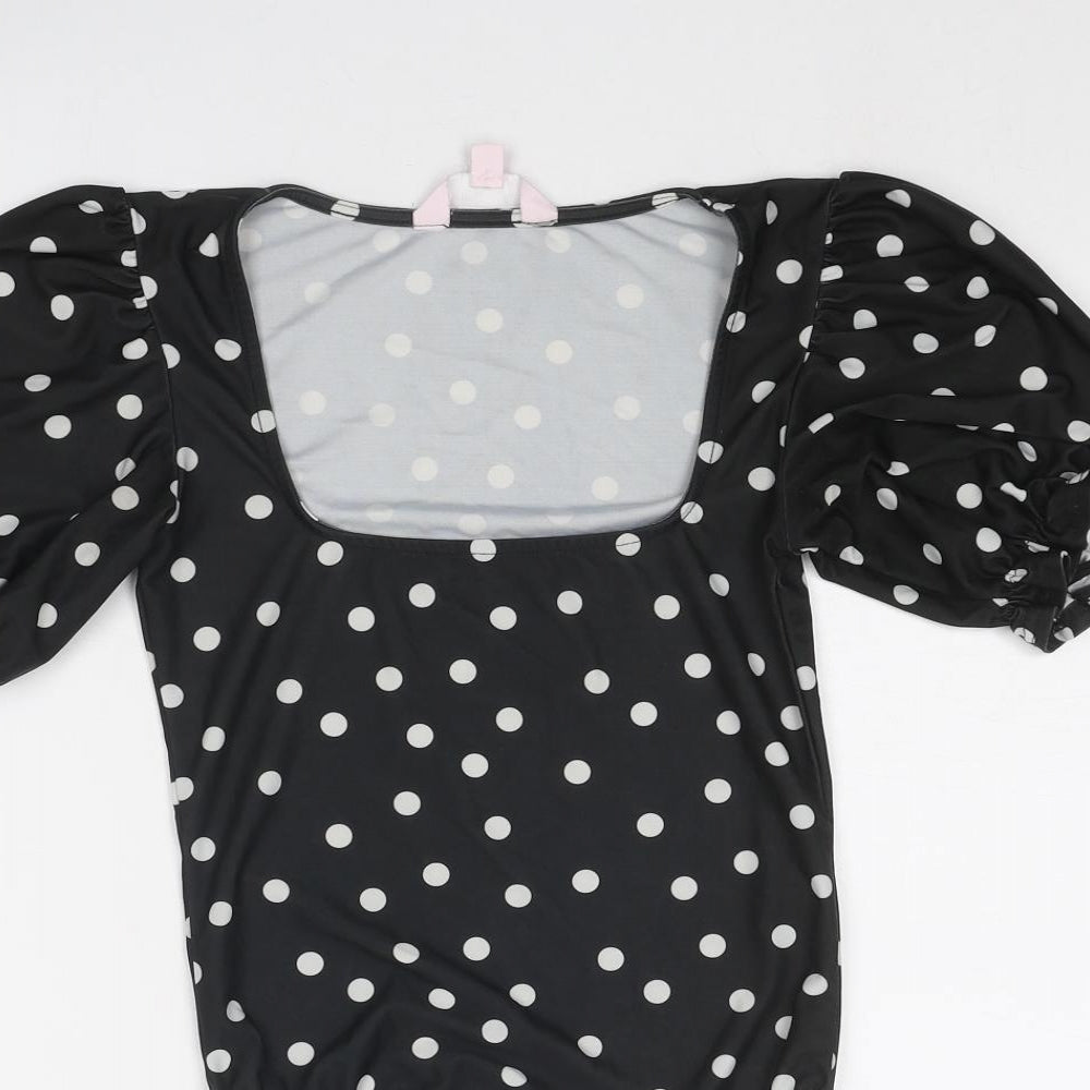 Miss Selfridge Womens Black Polka Dot Polyester Bodysuit One-Piece Size 6 Snap