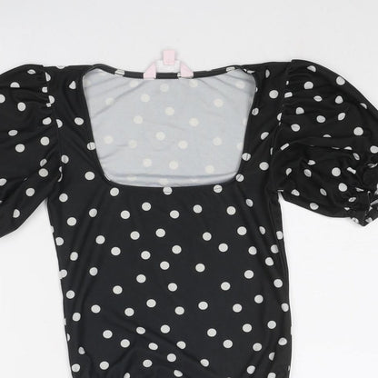 Miss Selfridge Womens Black Polka Dot Polyester Bodysuit One-Piece Size 6 Snap