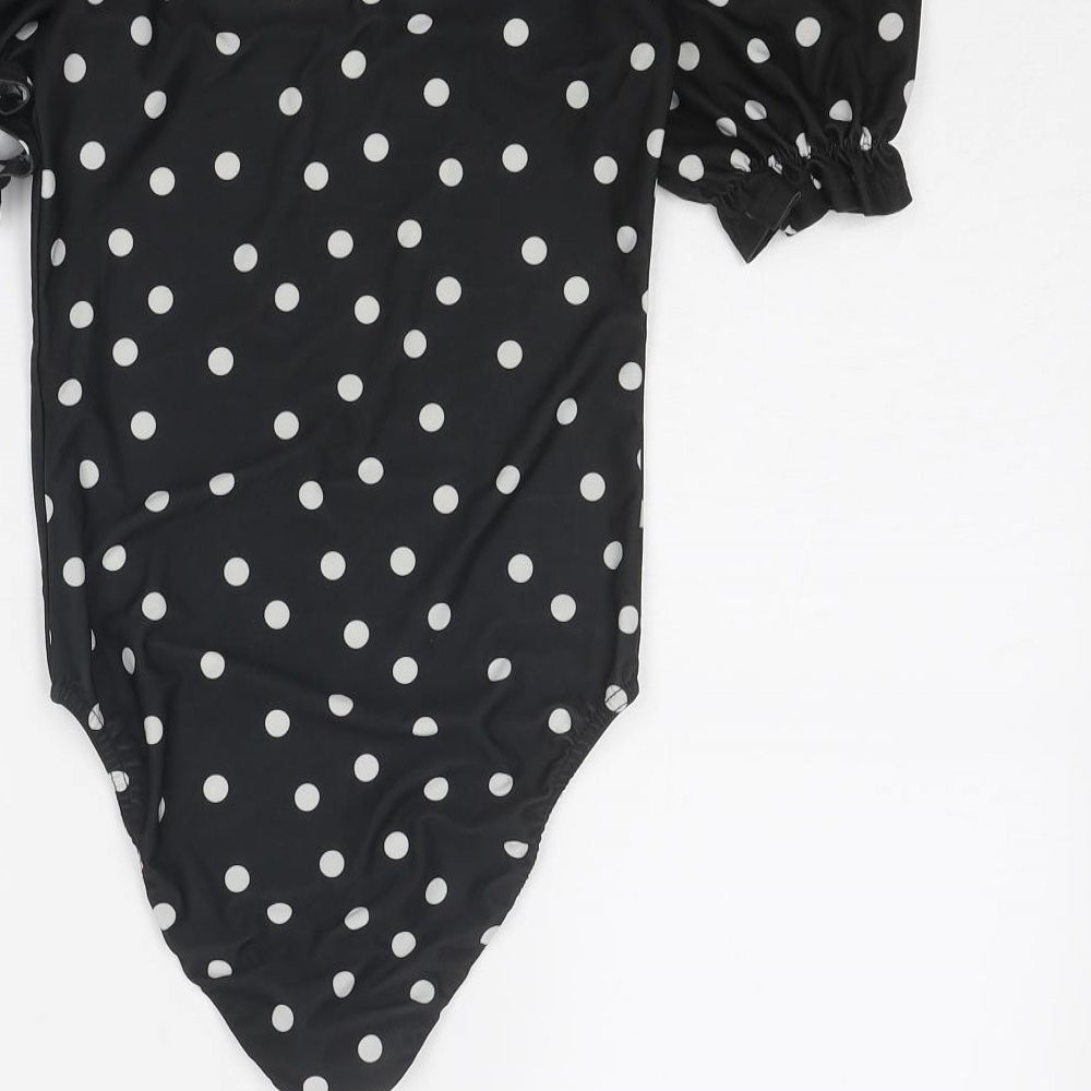 Miss Selfridge Womens Black Polka Dot Polyester Bodysuit One-Piece Size 6 Snap