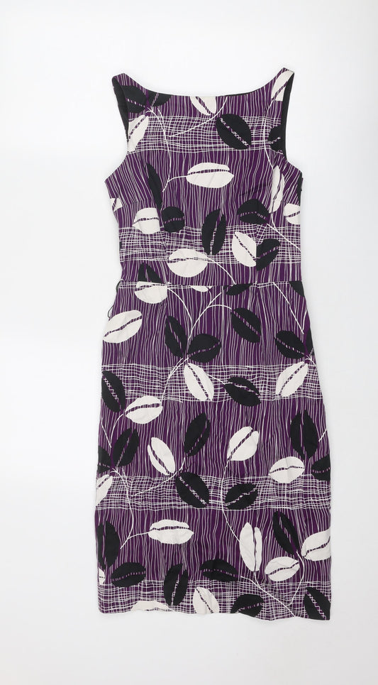 Coast Womens Purple Geometric Cotton Shift Size 8 Round Neck Zip