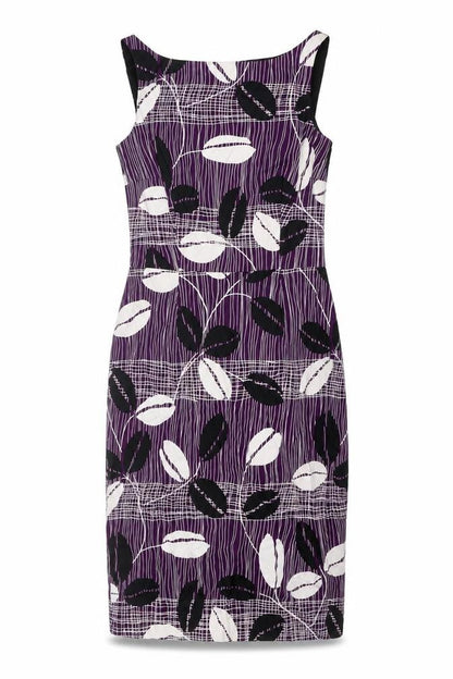 Coast Womens Purple Geometric Cotton Shift Size 8 Round Neck Zip