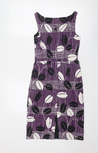 Coast Womens Purple Geometric Cotton Shift Size 8 Round Neck Zip