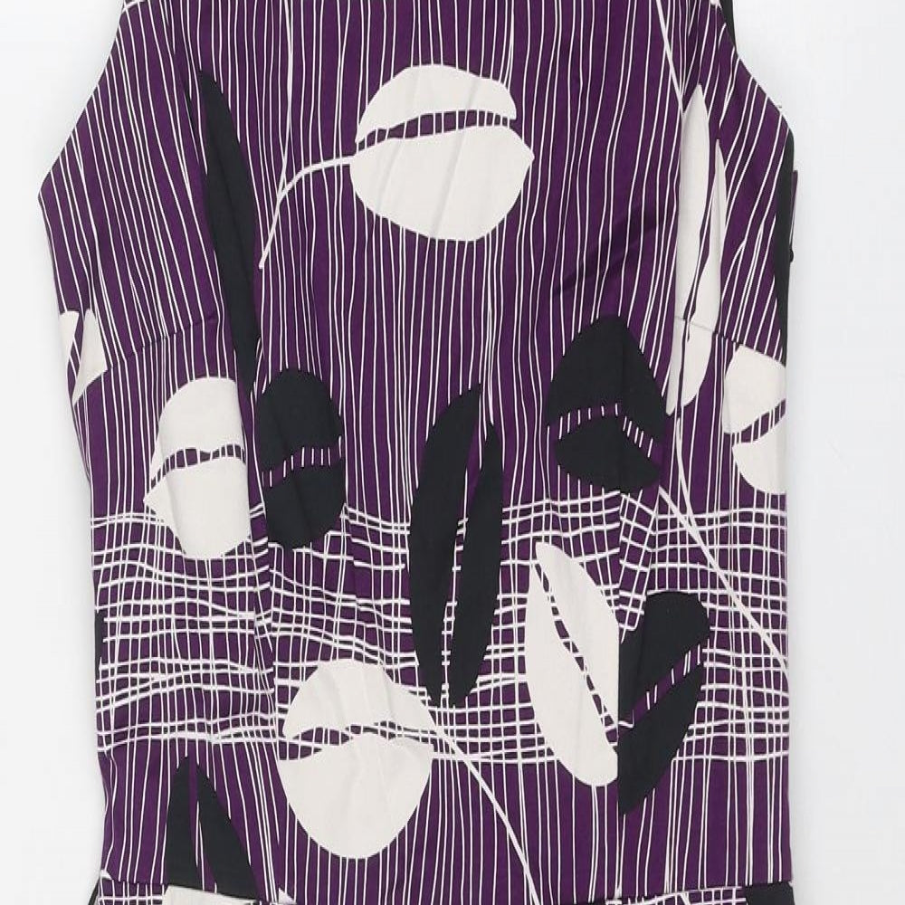 Coast Womens Purple Geometric Cotton Shift Size 8 Round Neck Zip