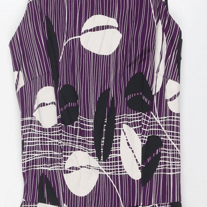 Coast Womens Purple Geometric Cotton Shift Size 8 Round Neck Zip