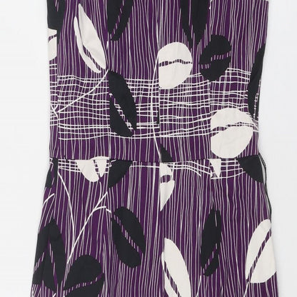 Coast Womens Purple Geometric Cotton Shift Size 8 Round Neck Zip