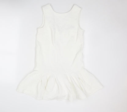 ASOS Womens White Cotton Mini Size 8 Boat Neck Zip - Textured