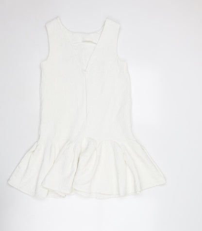 ASOS Womens White Cotton Mini Size 8 Boat Neck Zip - Textured
