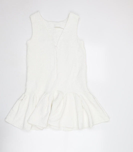 ASOS Womens White Cotton Mini Size 8 Boat Neck Zip - Textured