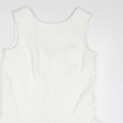 ASOS Womens White Cotton Mini Size 8 Boat Neck Zip - Textured