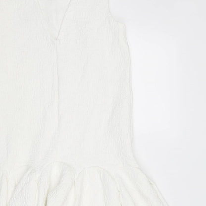 ASOS Womens White Cotton Mini Size 8 Boat Neck Zip - Textured