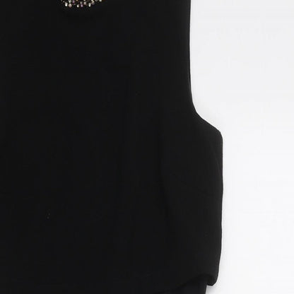 ASOS Womens Black Polyester Shift Size 6 Round Neck Zip - Embellished Neckline