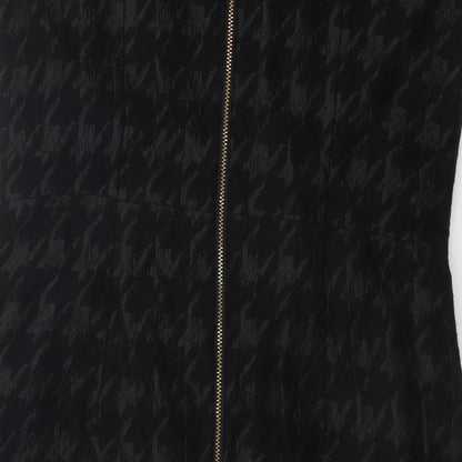 N.W. 3 Womens Black Geometric Wool Shift Size 12 V-Neck Zip