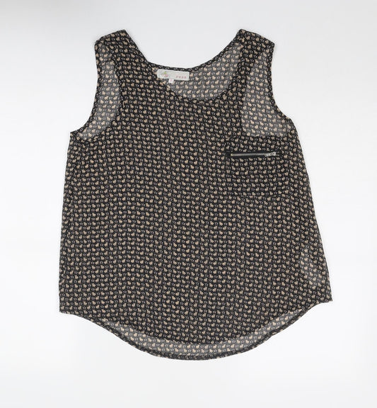 Cameo Rose Womens Black Geometric Polyester Basic Tank Size S Scoop Neck