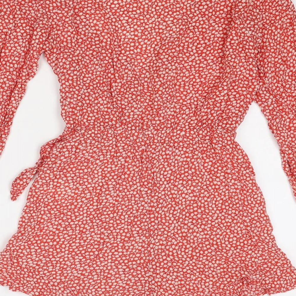 H&M Womens Red Floral Viscose Playsuit One-Piece Size 6 Tie - Wrap Style