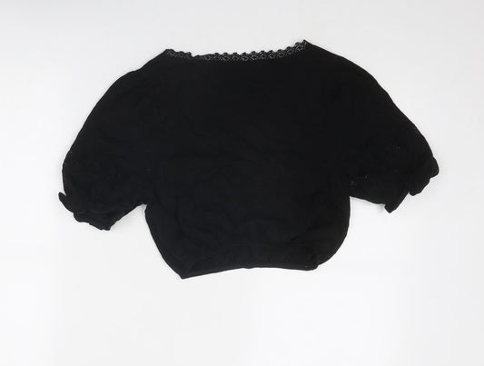 Miss Selfridge Womens Black Cotton Cropped Blouse Size 8 Scoop Neck