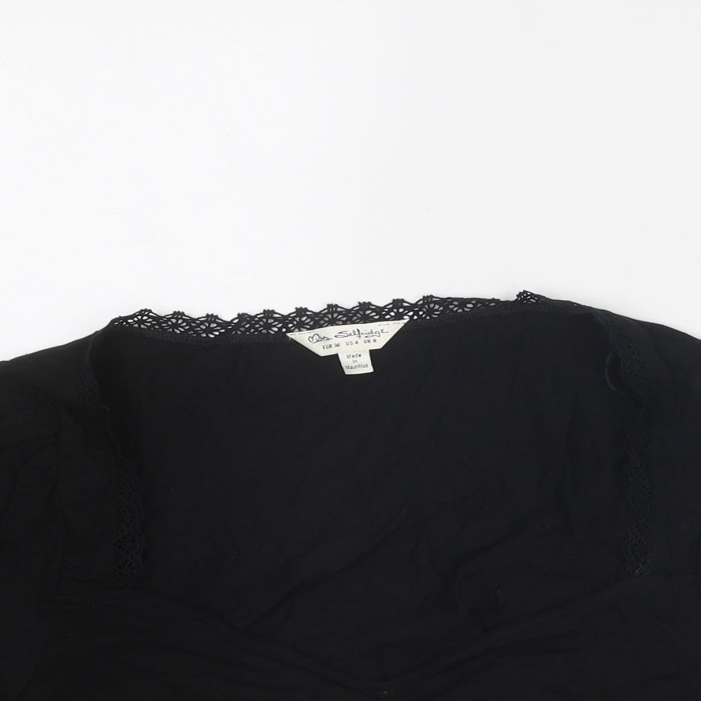 Miss Selfridge Womens Black Cotton Cropped Blouse Size 8 Scoop Neck