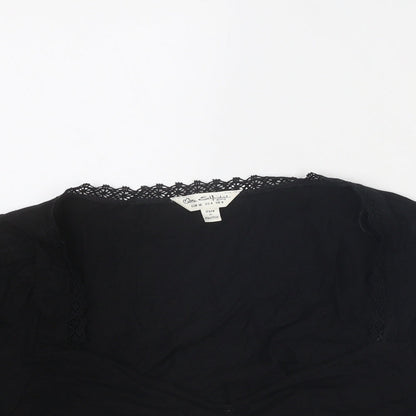 Miss Selfridge Womens Black Cotton Cropped Blouse Size 8 Scoop Neck