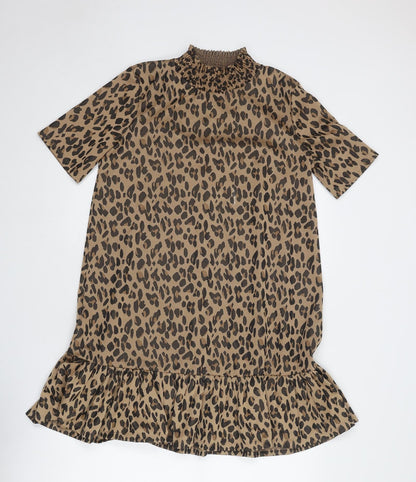 Zara Womens Brown Animal Print Polyester Sheath Size M Mock Neck Pullover - Leopard Print