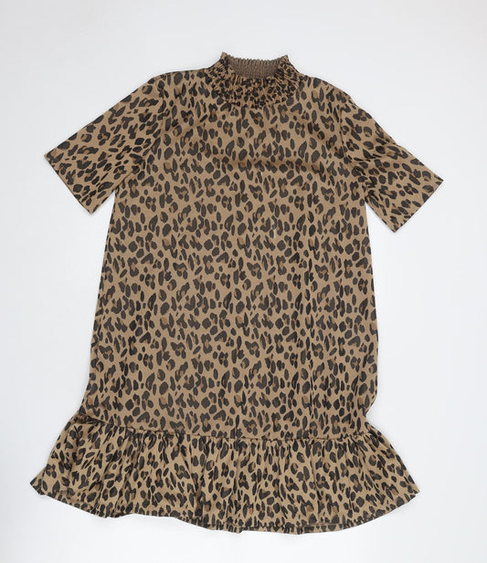 Zara Womens Brown Animal Print Polyester Sheath Size M Mock Neck Pullover - Leopard Print