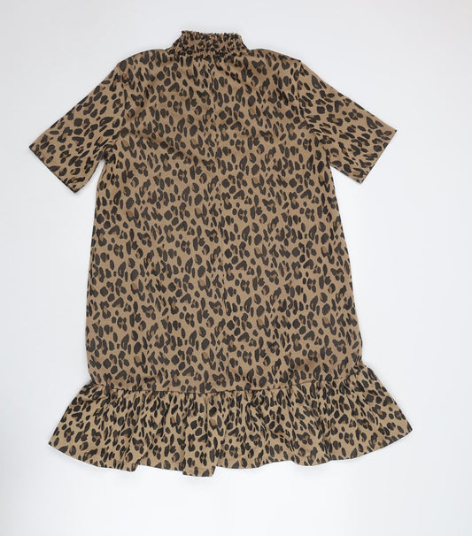 Zara Womens Brown Animal Print Polyester Sheath Size M Mock Neck Pullover - Leopard Print