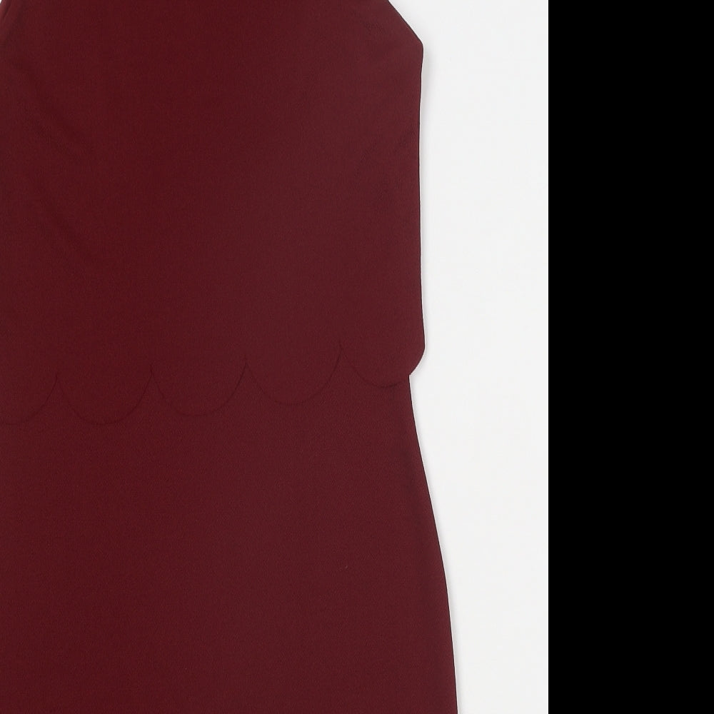 Boohoo Womens Red Polyester Mini Size 8 Boat Neck Pullover - Scallop Hem