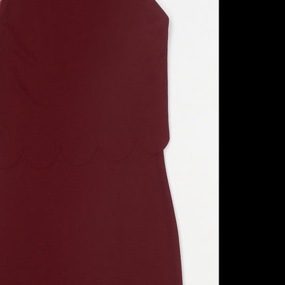 Boohoo Womens Red Polyester Mini Size 8 Boat Neck Pullover - Scallop Hem