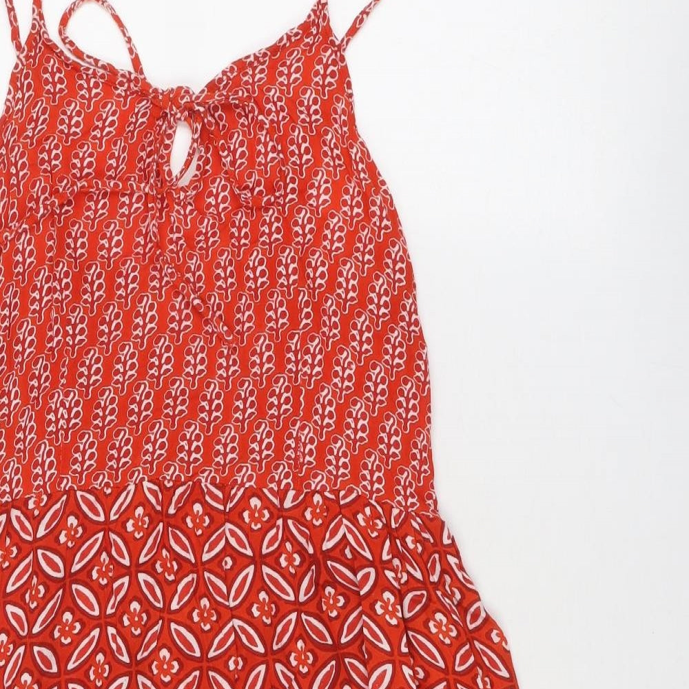 Saffron Spice Womens Red Geometric Viscose A-Line Size XS Round Neck Tie