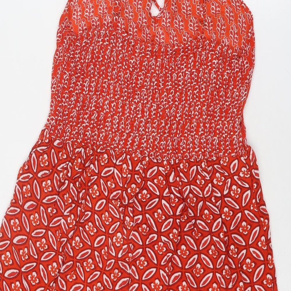 Saffron Spice Womens Red Geometric Viscose A-Line Size XS Round Neck Tie